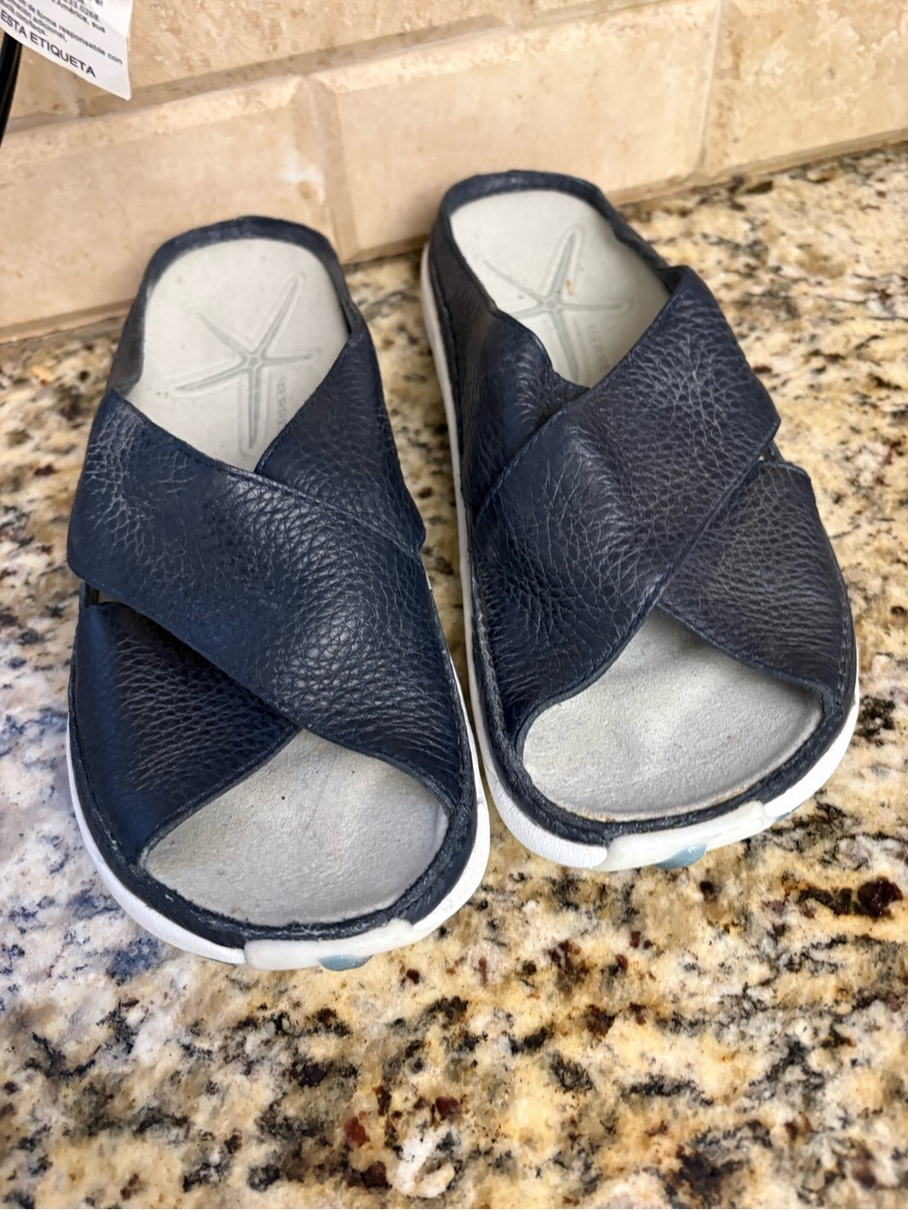 Merrell Navy Leather Crossband Slide Sandals
